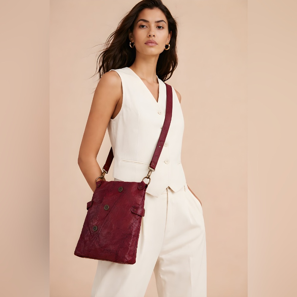 Matt & Nat Stylish Burgundy Crackle Vegan Leather Shoulder Bag